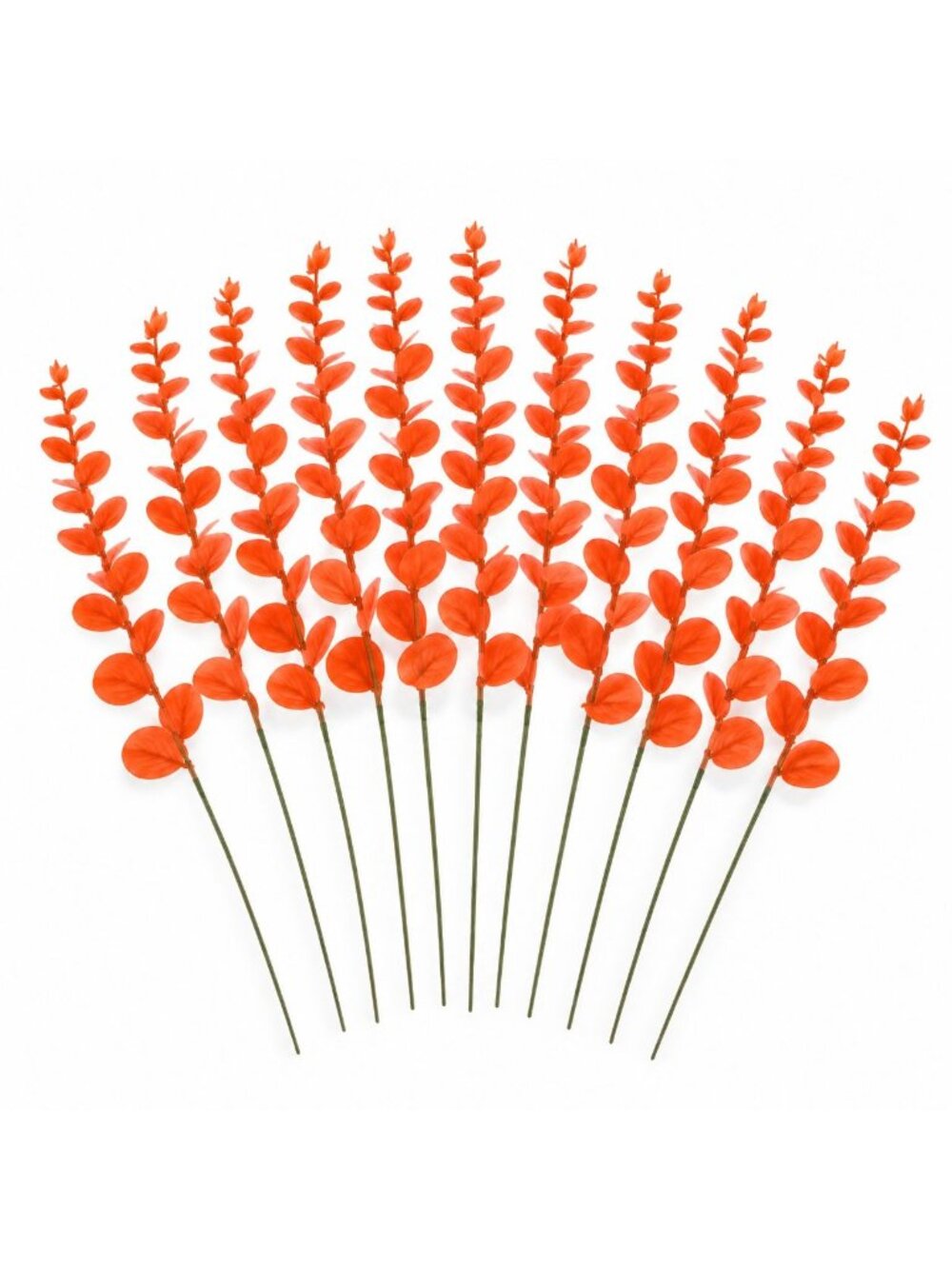 Orange Eucalyptus Stems Set of 10, 16 Inch Artificial Fall Greenery, Halloween W